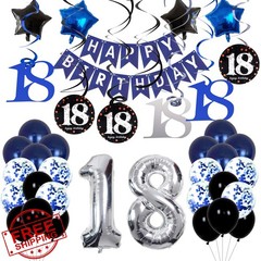 HULASO 18th Birthday Decorations Dark Blue Silver Balloons