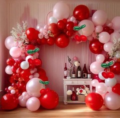 Red Pink Balloon Arch Double Latex Pink White Pearl Balloons Red Green Long B…