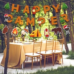 Camping Party Banner Happy Camper Fun House with Multicolor