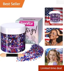 Mesmerizing 80g Red White and Blue Face Glitter Gel for Independence Day Fun