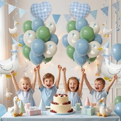 One Silly Goose Birthday Decorations Boy – Goose Balloons with Blue Printed L…