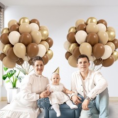 Brown Balloons 12 – 60pcs in Light Tan, White Metallic Gold for Baby Shower