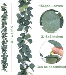 2 Pack Artificial Eucalyptus Garland Faux Silk Leaf Silver Dollar Eucalyptus