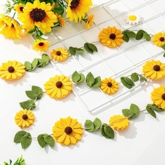 Sunflower Felt Garland Summer Flower Green Leaves Hanging Garland Floral Party
