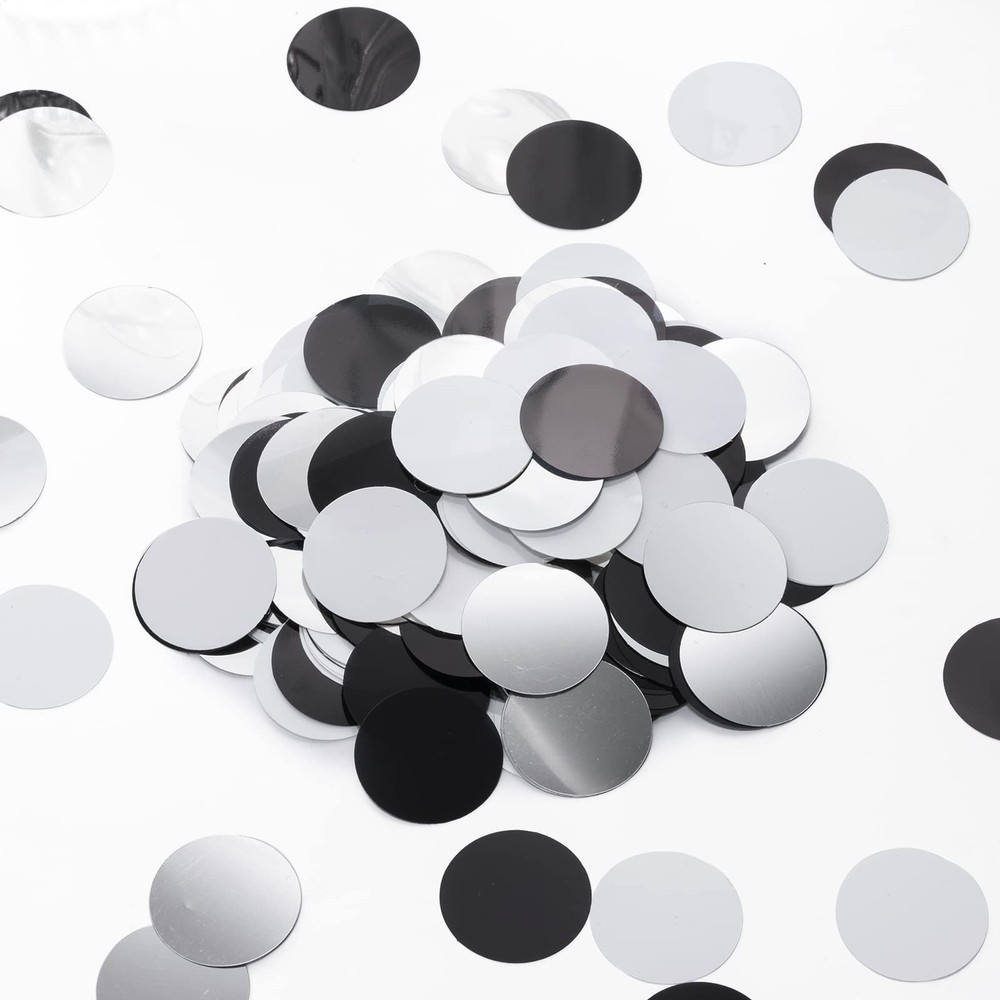 300 PCS Black White Silver Table Confetti Metallic Circle 1.2 Inch