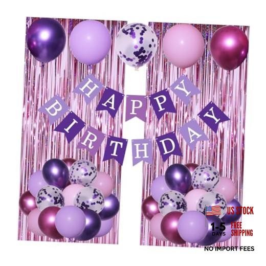Birthday Decorations Happy Birthday Banner Pink and Purple Balloons Purple Pink