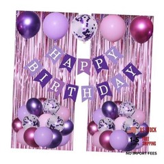 Birthday Decorations Happy Birthday Banner Pink and Purple Balloons Purple Pink