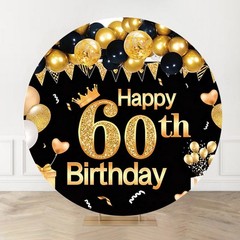 60th Birthday Black Gold Round Backdrop Cover Banner Photo Background Decor