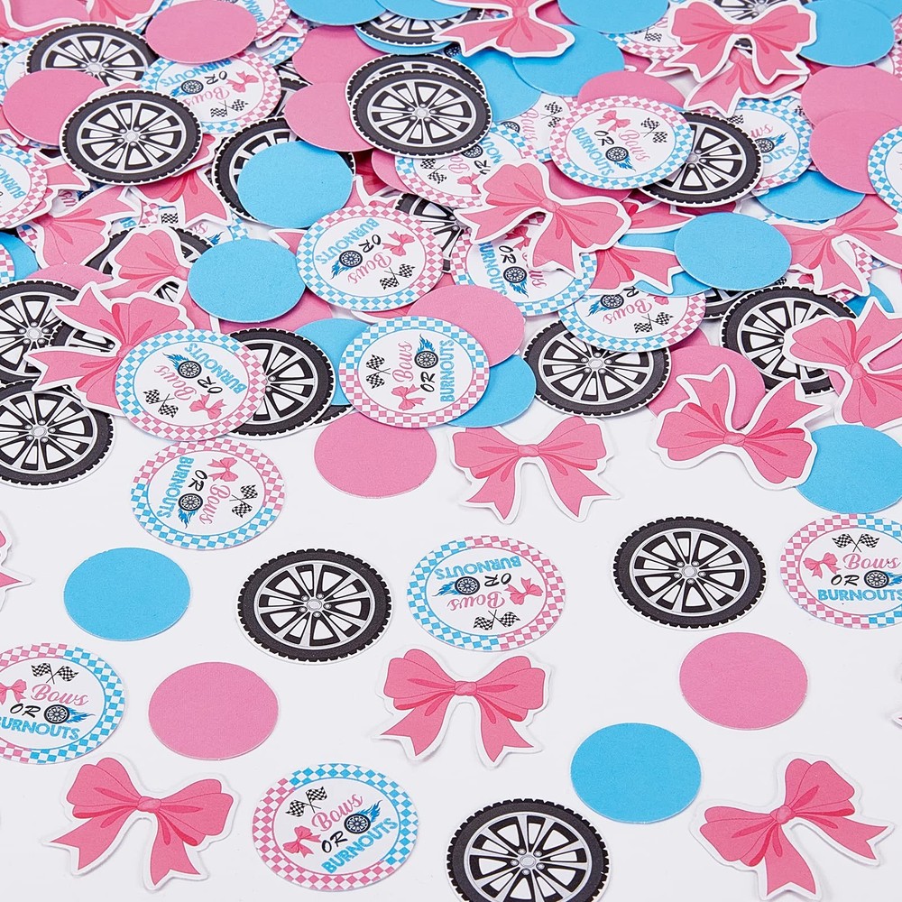 Cheereveal 200pcs Burnouts or Bows Gender Reveal Confetti, Pink and Blue Roun…