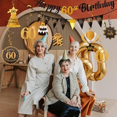 Black & Gold 60th Birthday Decoration Kit – Happy 60th Birthday Decorations f…