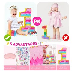 Number 1 Pinata for Birthday Party Decorations Mermaid Theme Pink