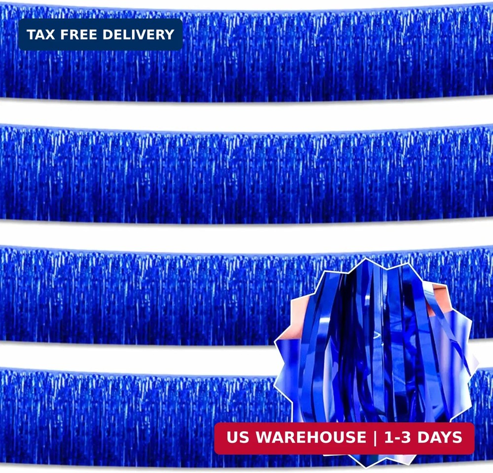 4 Pack 10 Ft Blue Foil Fringe Garland Metallic Streamers Tinsel Banner Wall Hang
