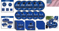 2026 Graduation Party Essentials – Blue Disposable Plates & Napkins Set for 50