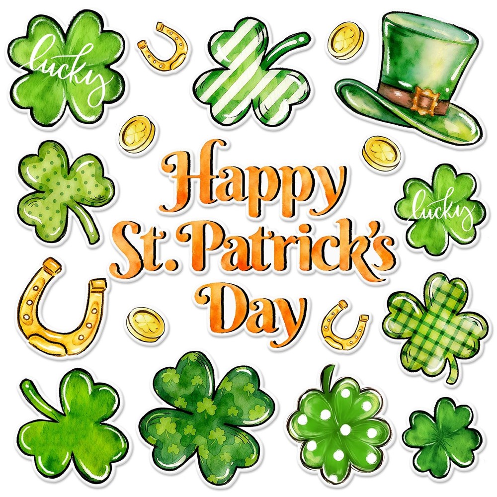 2 Sheet St. Patrick’ s Day Thick Gel Clings Green Lucky Clover Shamrock Reusable