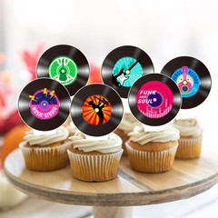 48pcs Vinyl Records Theme Cucpcake Toppers for Rock and Roll Party Decoration…