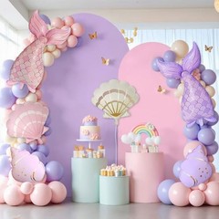 Mermaid Balloons Set – 6PCS Mermaid Tail Seashell Conch Foil Balloons, Pink