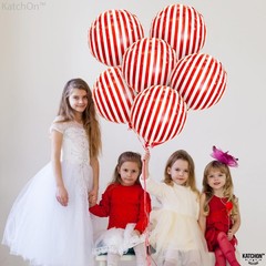 Red and White Striped Balloons 18 Inch, Pack of 10 for Circus Parties