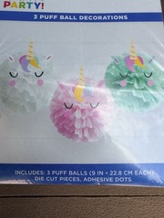 Unicorn Birthday Party Decorations Lot Tablecloths & Puff Ball Hanging Decor