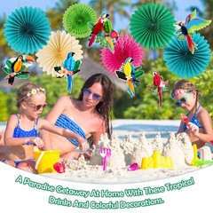 Tropical Parrot Party Decorations, Green Teal Jungle Theme Decorations for Su…