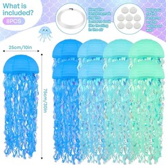 8 pcs Jellyfish Paper Lanterns Ocean Birthday Party Multicolor Blue