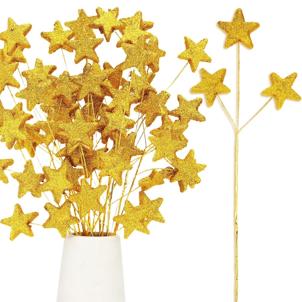 24 Glitter Star Picks 13.8» Foam Sticks for Wedding, Birthday, Craft Decor