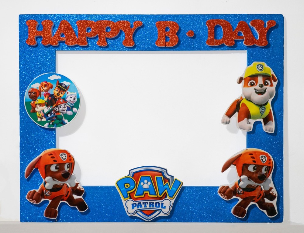 Large 3D Paw Patrol Happy Birthday Photo Booth Frame – 40.5 x 32 inches