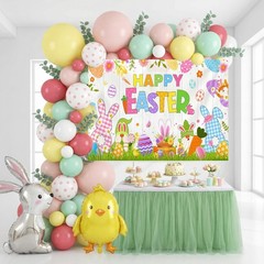 Happy Easter Banner Backdrop Spring Bunny Rabbit White Rustic Wooden Wall Photo