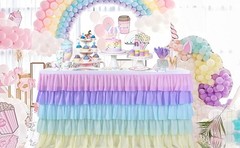 Rainbow Table Skirt Tutu Unicorn Tablecloth for Birthday Party Baby Shower
