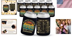 40th Birthday Party Essentials: 12 Can Cooler Sleeves, Black & Gold