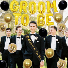 Bachelor Decorations for Men – Groom Sash, Balloons & Photo Props – Black & Gold