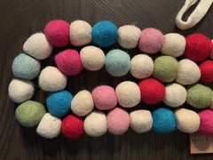 Felted Wool Pom Pom Garland Mini Ball 1”- 6 feet Christmas Holiday Multi-Colored