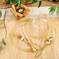 125PCS Clear Plastic Plates – Fancy Clear Gold Disposable Plates Include 25 D…
