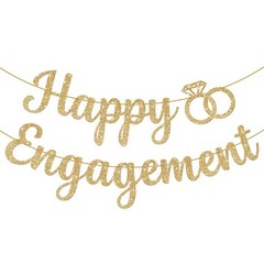 Gold Glitter Happy Engagement Banner – Pre-Strung,10 Feet | Engagement Party …