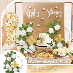 48 Pcs Baptism Centerpiece Set First Communion Decor Wooden Cross Floral Hoop