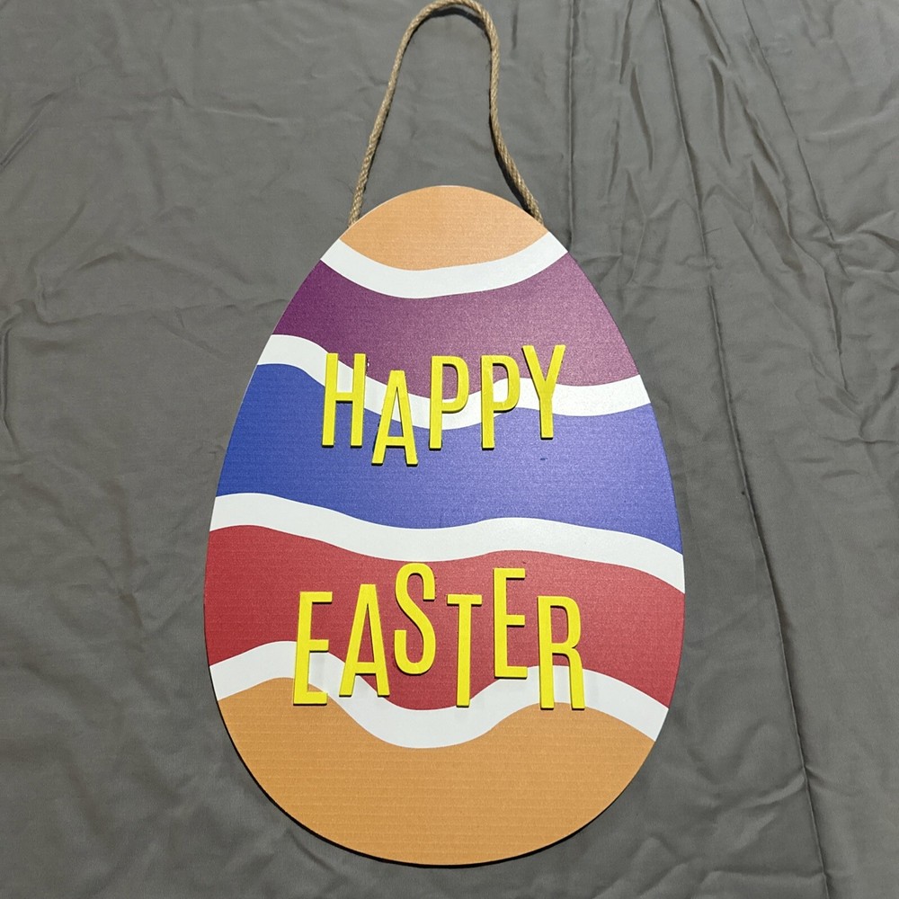 Happy Easter Hanging Egg Sign Fiber Board Display Craft