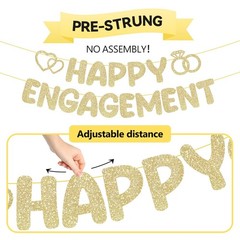 Pre-Strung Engagement Party Decorations,Glitter Happy Engagement Banner,Engaged