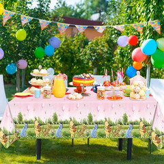 3PCS Pink Winnie Baby Shower Tablecloth Classic Pooh Party Table Cloth for Girl