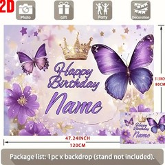 1x Custom Happy Birthday Backdrop Banner Custom Photo Butterflies Floral Print❀