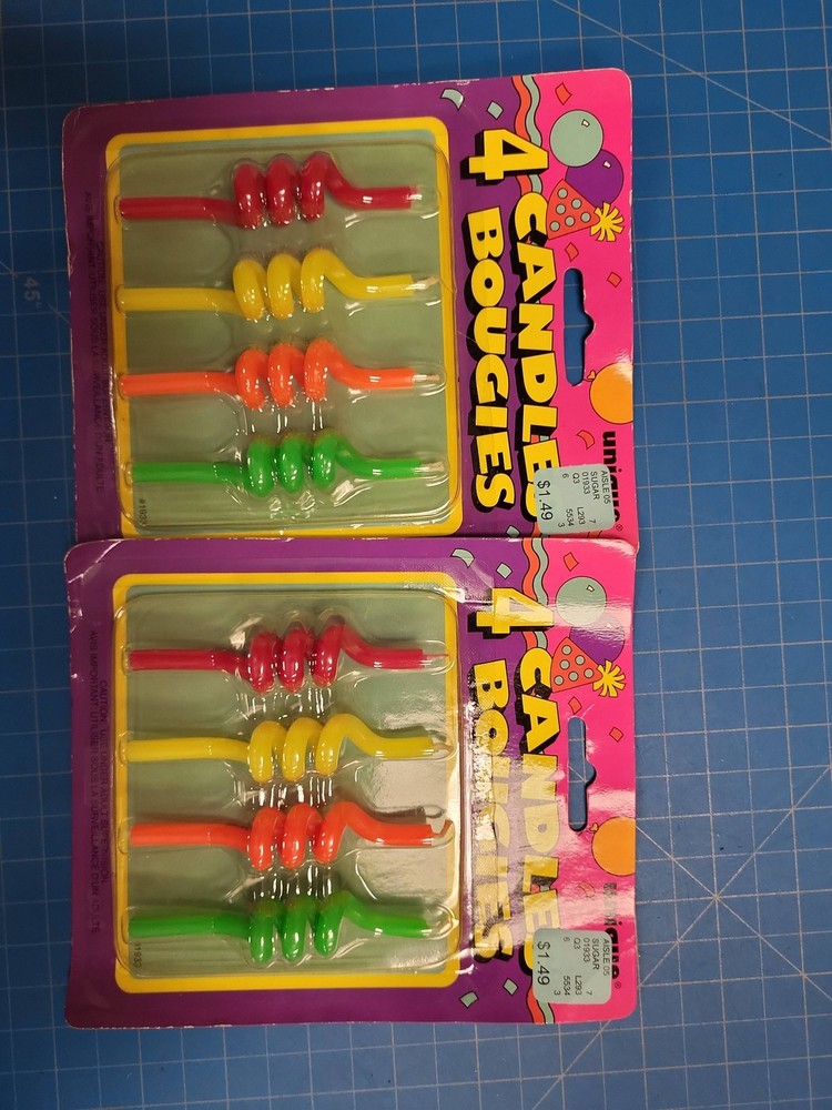 Vintage Unique Industries Curly Spiral Birthday Candles Retro Neon Lot of 2