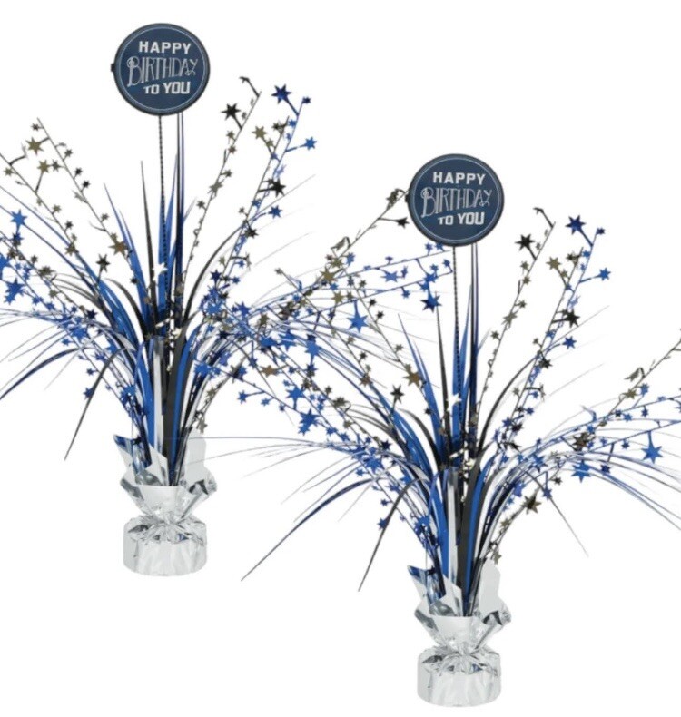 Lot of 6 Happy Birthday Man Add-Any-Age Foil Spray Centerpiece 18″ Black/Blue