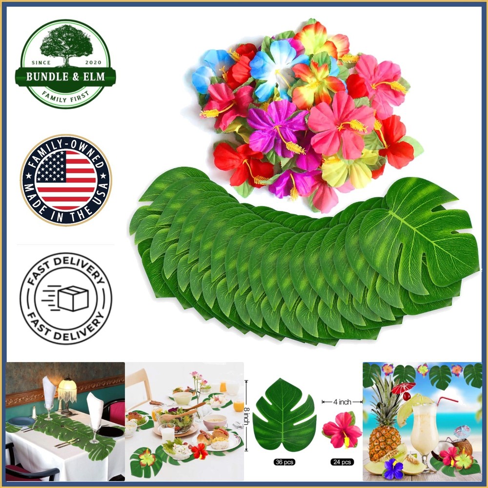 Vibrant Tropical Palm Leaves and Hibiscus Flowers for Birthday Celebrations