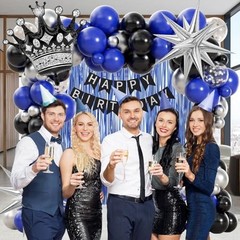 Birthday Decorations for Men with Black Metallic Silver Navy Blue Balloons Banne