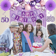 50Th Birthday Decorations, 52Pcs Purple 50Th Birthday Decorations for Women, 50