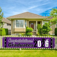 2026 Graduation Decorations Purple and Black Graduation Banner Large Congratu…