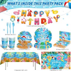 Pool Party Decorations, Summer Beach Pool Themed Birthday Party Supplies with…