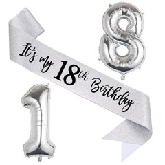 Silver 18th Birthday Party Decorations Kit – 32″ Number Balloons & Glitter