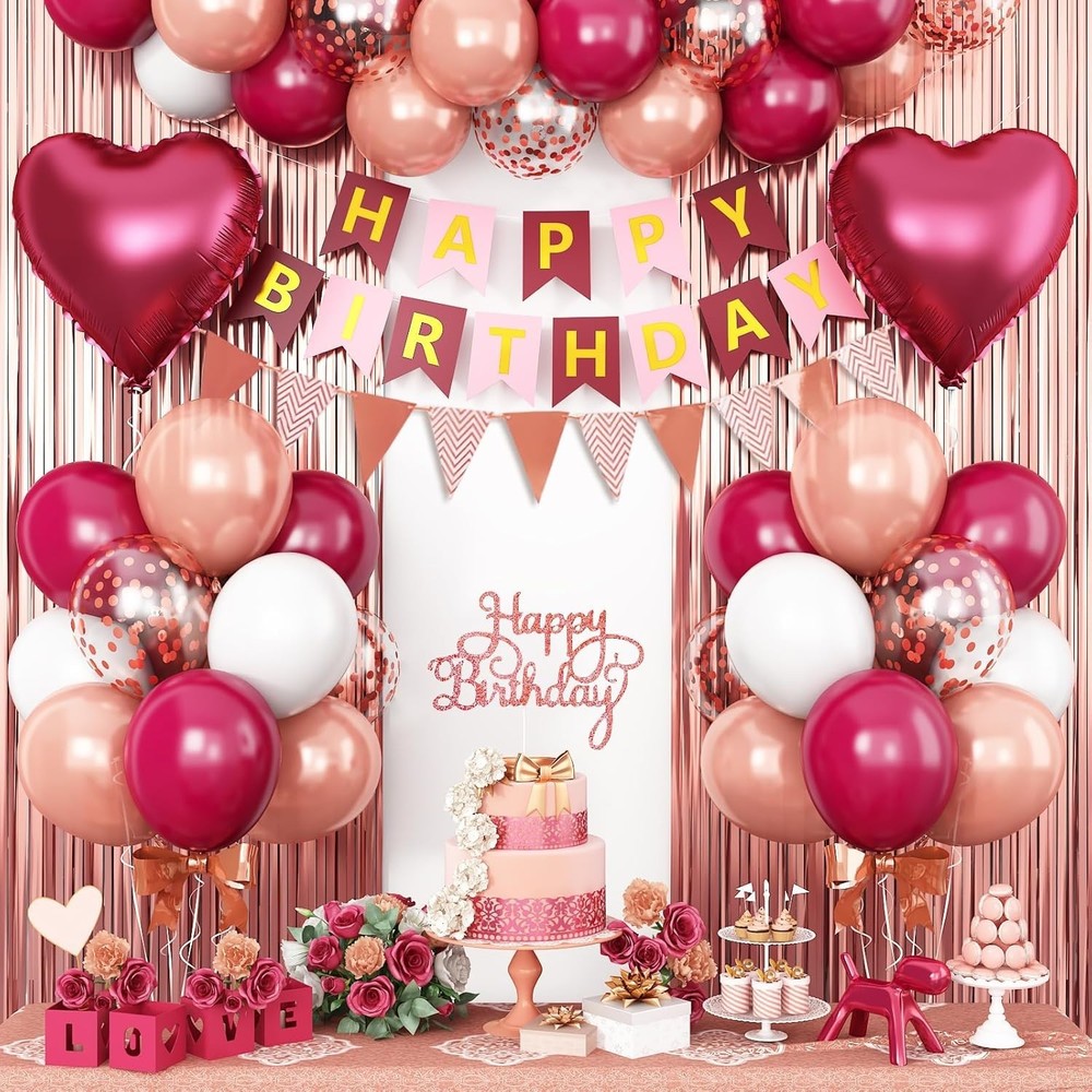 Burgundy Birthday Decorations,Happy Birthday Banner Wine Red Balloons Fringe …