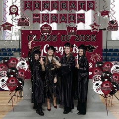 Maroon Themed Graduation Decorations Class of 2025 – Congrats Grad Banner & Back