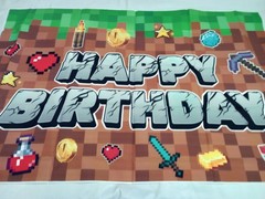 Minecraft Themed Party Backdrop Pixel Photo Background Decoration 60×40” NEW