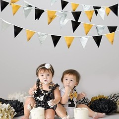 Black Gold Silver Party Decoration Triangle Pennant Banner Flag Metallic Fabr…